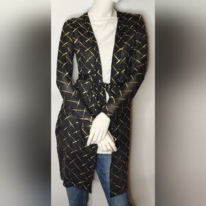 Free w/ Purchase Black and Gold Patterned Long Cardigan Sz med